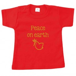 Kerst tshirt rood peace on earth goud